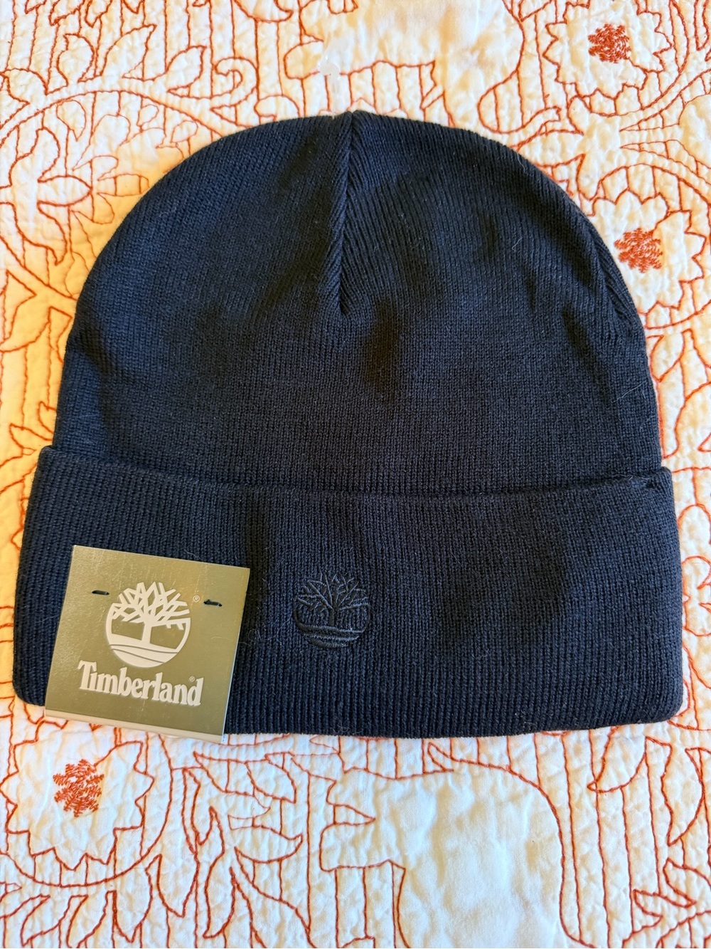 Timberland Navy Knit Cuffed Beanie with Logo